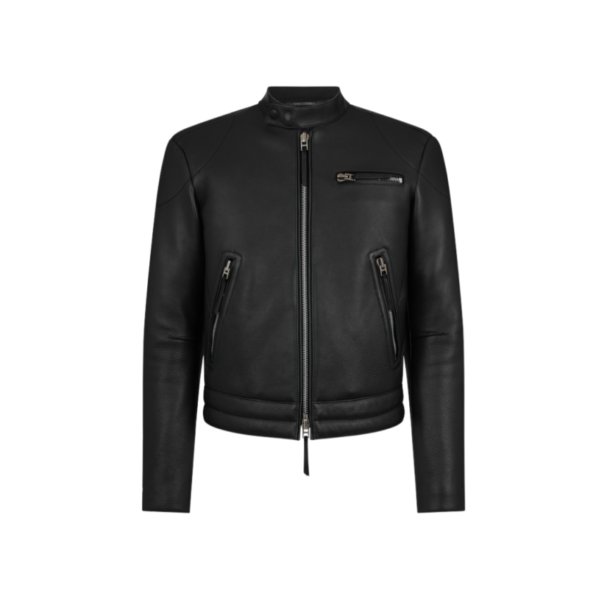 Blouson biker TOM FORD zippé cuir agneau noir