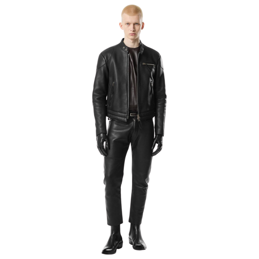 Blouson biker TOM FORD zippé cuir agneau noir