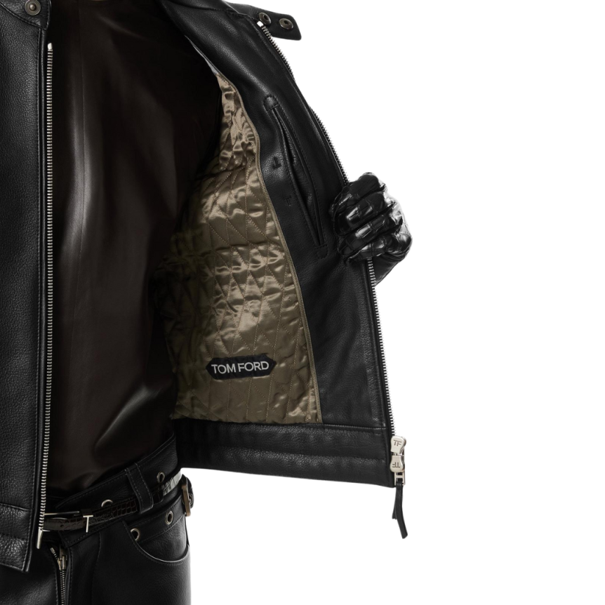 Blouson biker TOM FORD zippé cuir agneau noir