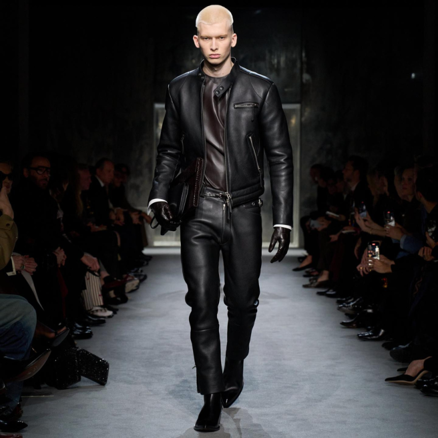 Blouson biker TOM FORD zippé cuir agneau noir