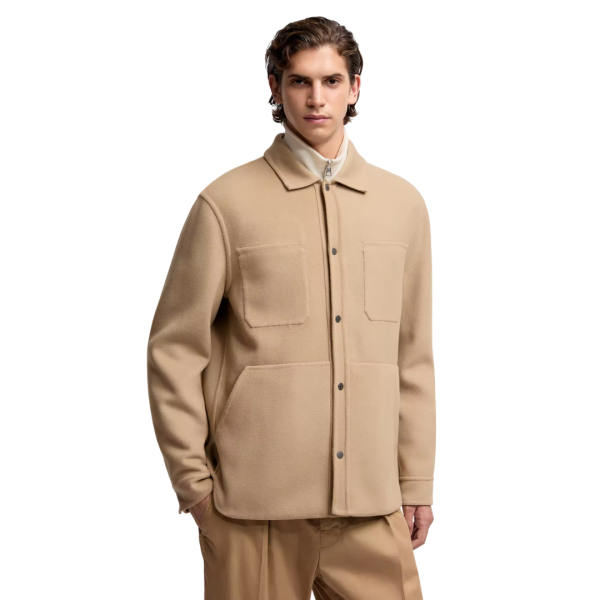Veste surchemise MONCLER Tagnit laine flanelle camel