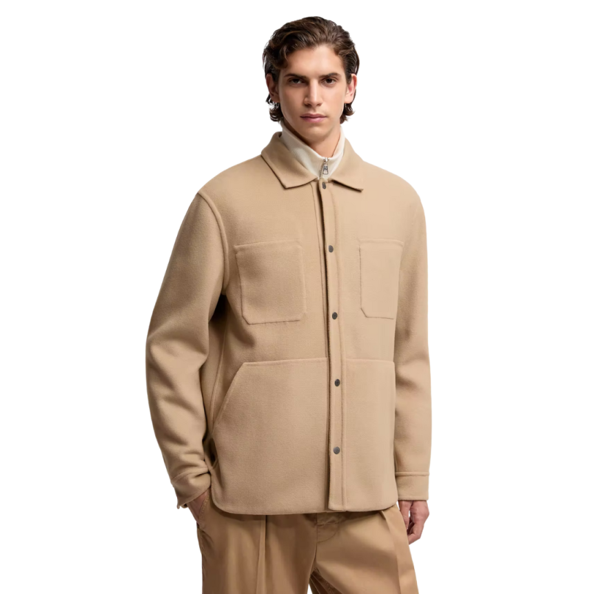 Veste surchemise MONCLER Tagnit laine flanelle camel