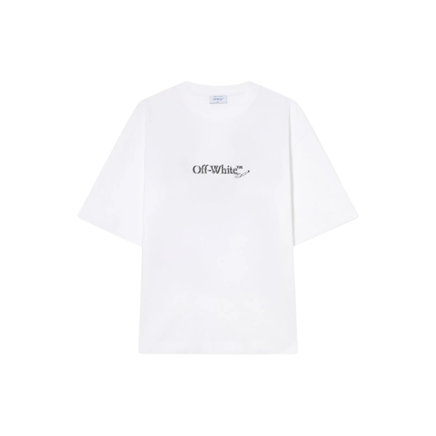 T-shirt col rond OFF WHITE coton blanc logo skate Scribble Arrow