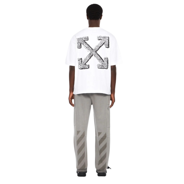 T-shirt col rond OFF WHITE coton blanc logo skate Scribble Arrow