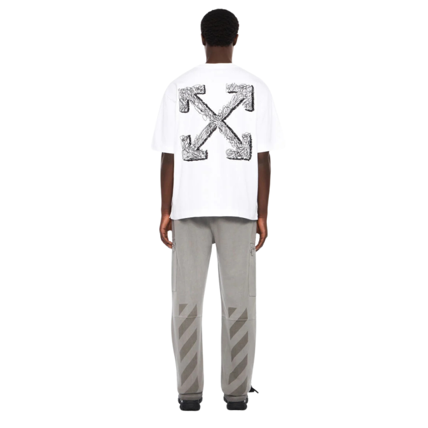 T-shirt col rond OFF WHITE coton blanc logo skate Scribble Arrow