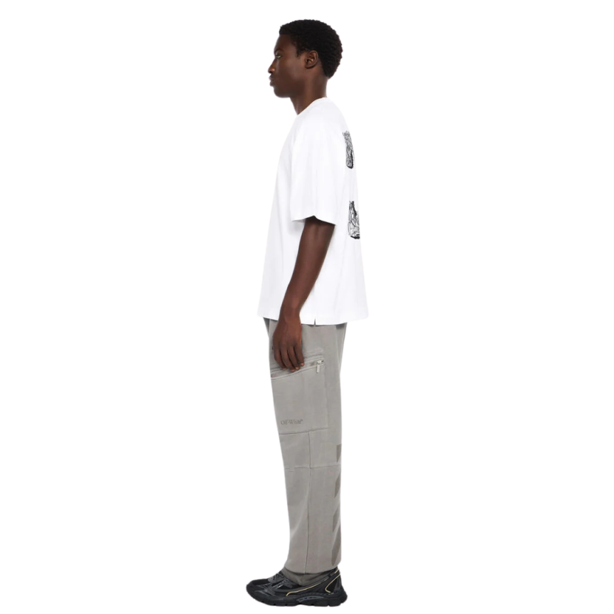 T-shirt col rond OFF WHITE coton blanc logo skate Scribble Arrow