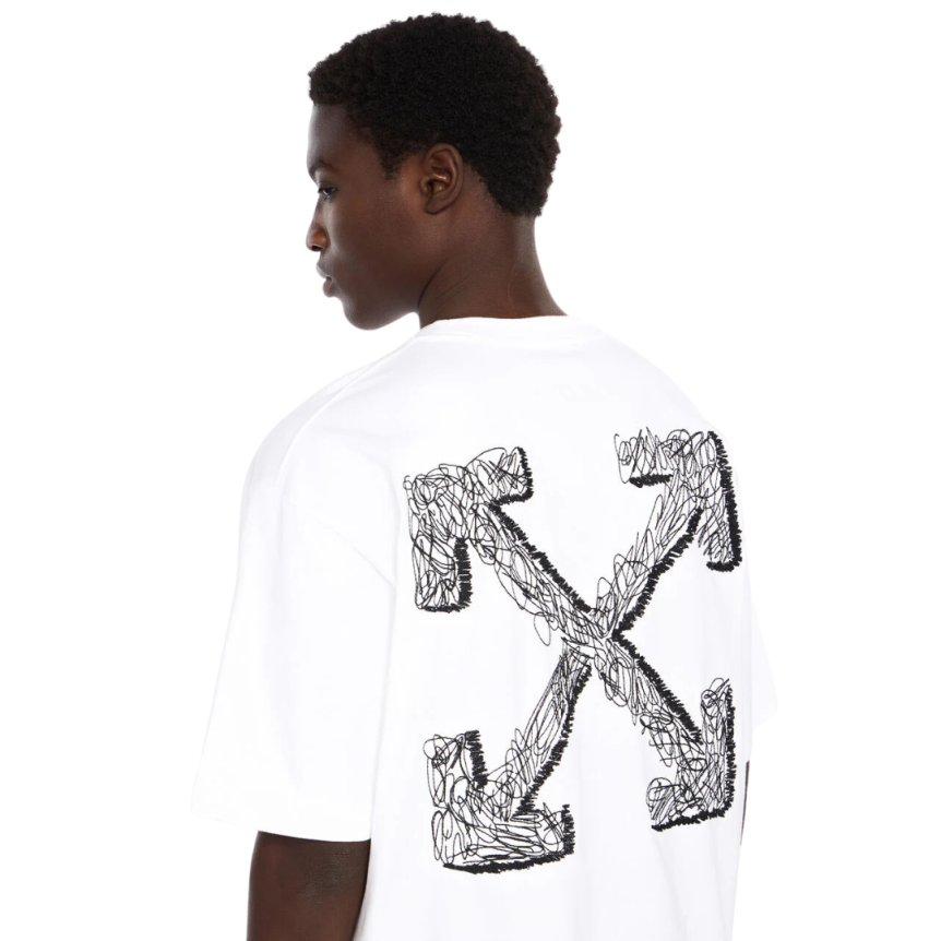 T-shirt col rond OFF WHITE coton blanc logo skate Scribble Arrow