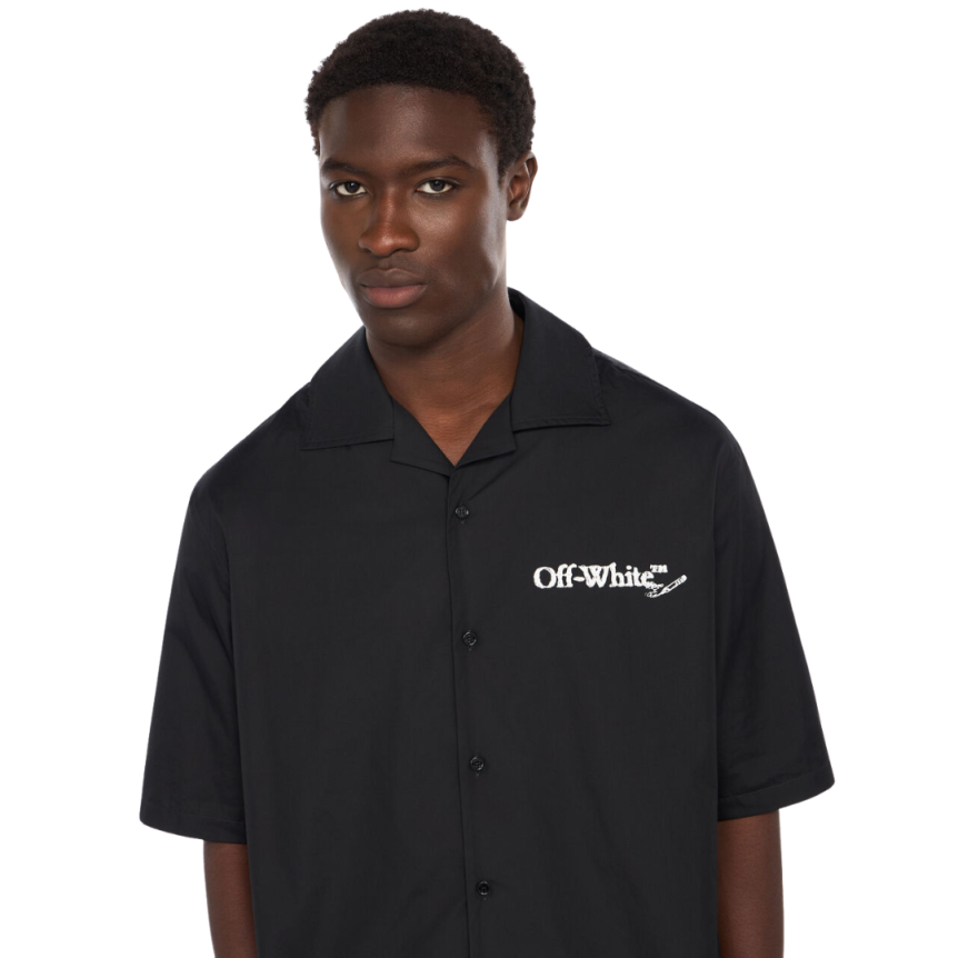 Chemise manche courte OFF WHITE bowling popeline coton motif flèches griffonnées