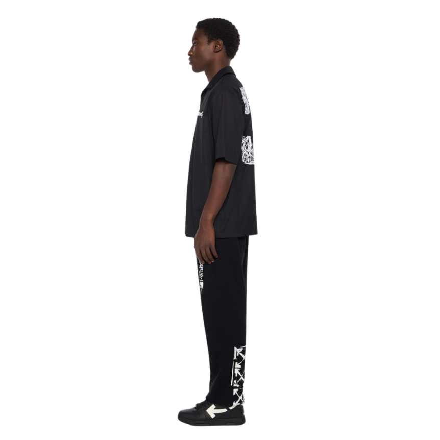 Chemise manche courte OFF WHITE bowling popeline coton motif flèches griffonnées