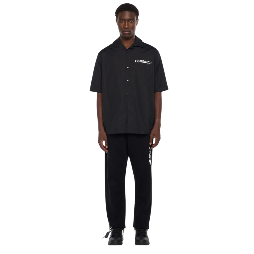 Chemise manche courte OFF WHITE bowling popeline coton motif flèches griffonnées