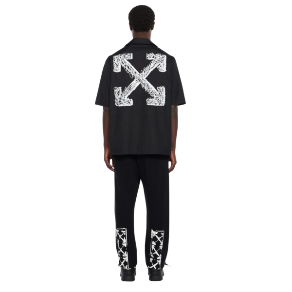 Chemise manche courte OFF WHITE bowling popeline coton motif flèches griffonnées