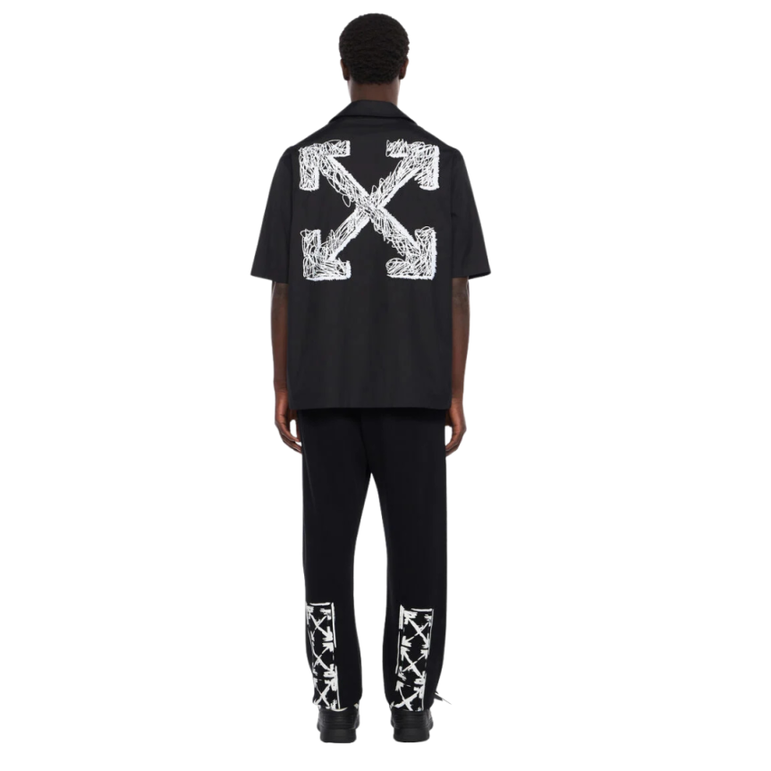 Chemise manche courte OFF WHITE bowling popeline coton motif flèches griffonnées