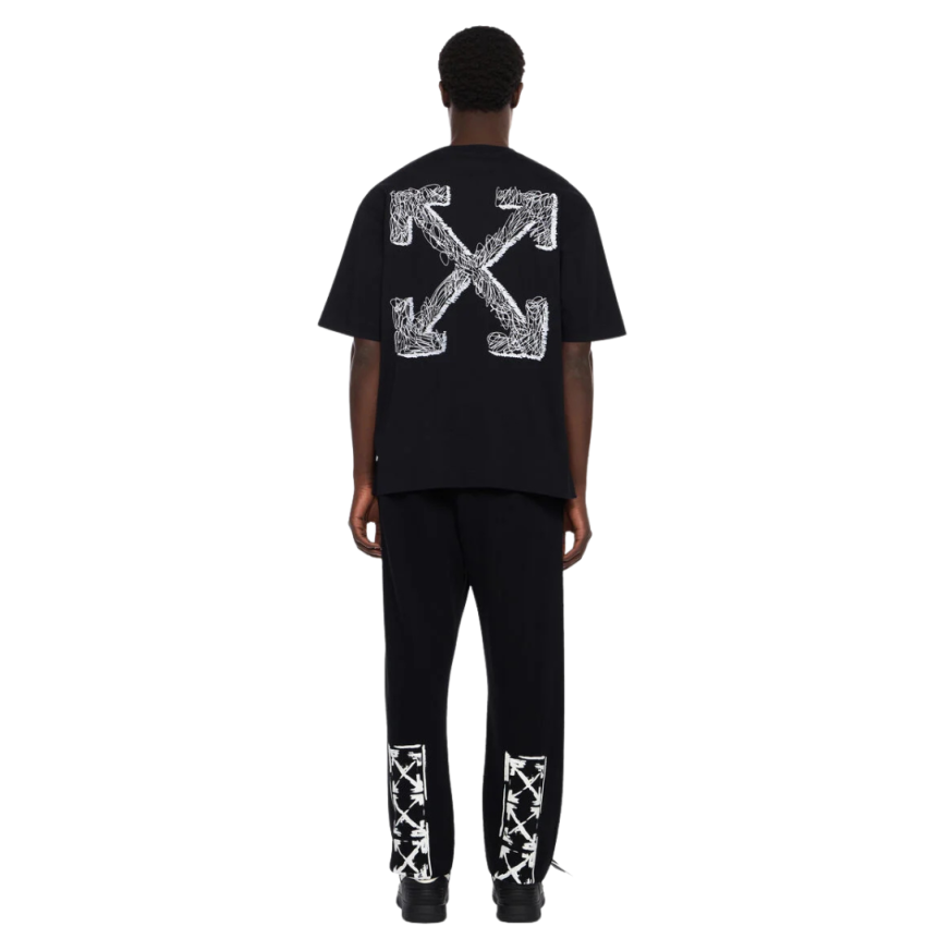 T-shirt OFF WHITE col rond coton noir logo skate Scribble Arrow