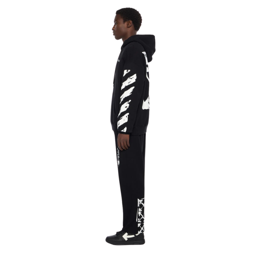 Sweat-shirt à capuche OFF WHITE coton noir Ink Arrow Skate blanc
