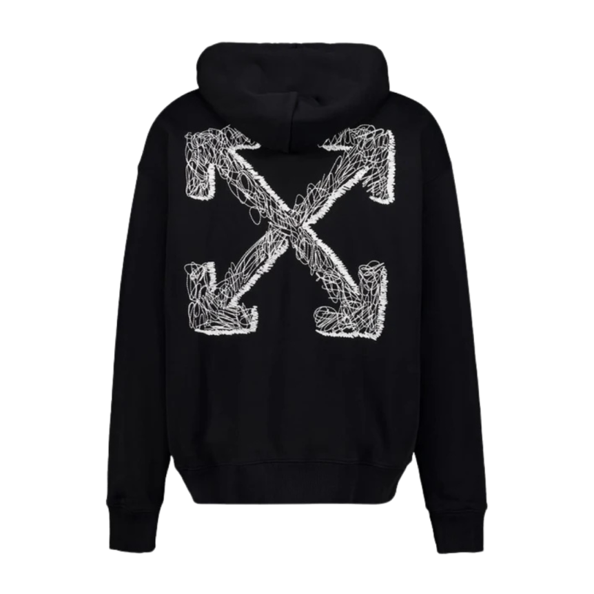 Sweat-shirt à capuche OFF WHITE coton noir Scribble Arrow blanc
