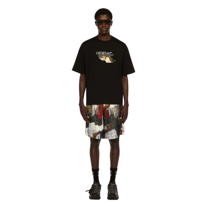 T-shirt col rond OFF WHITE coton noir logo Paint Arrow Skate