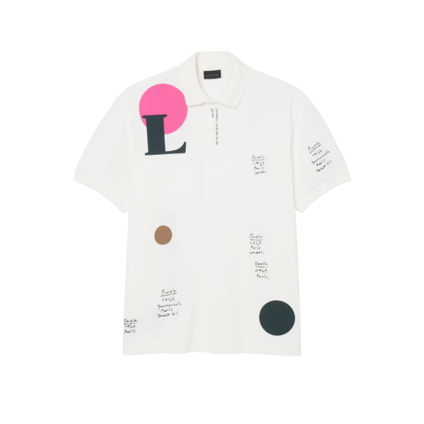 Polo loose fit LACOSTE Défilé coton piqué blanc motif graphique