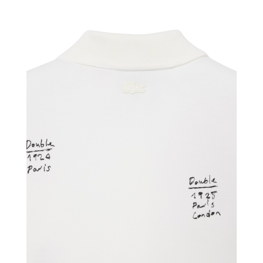 Polo loose fit LACOSTE Défilé coton piqué blanc motif graphique