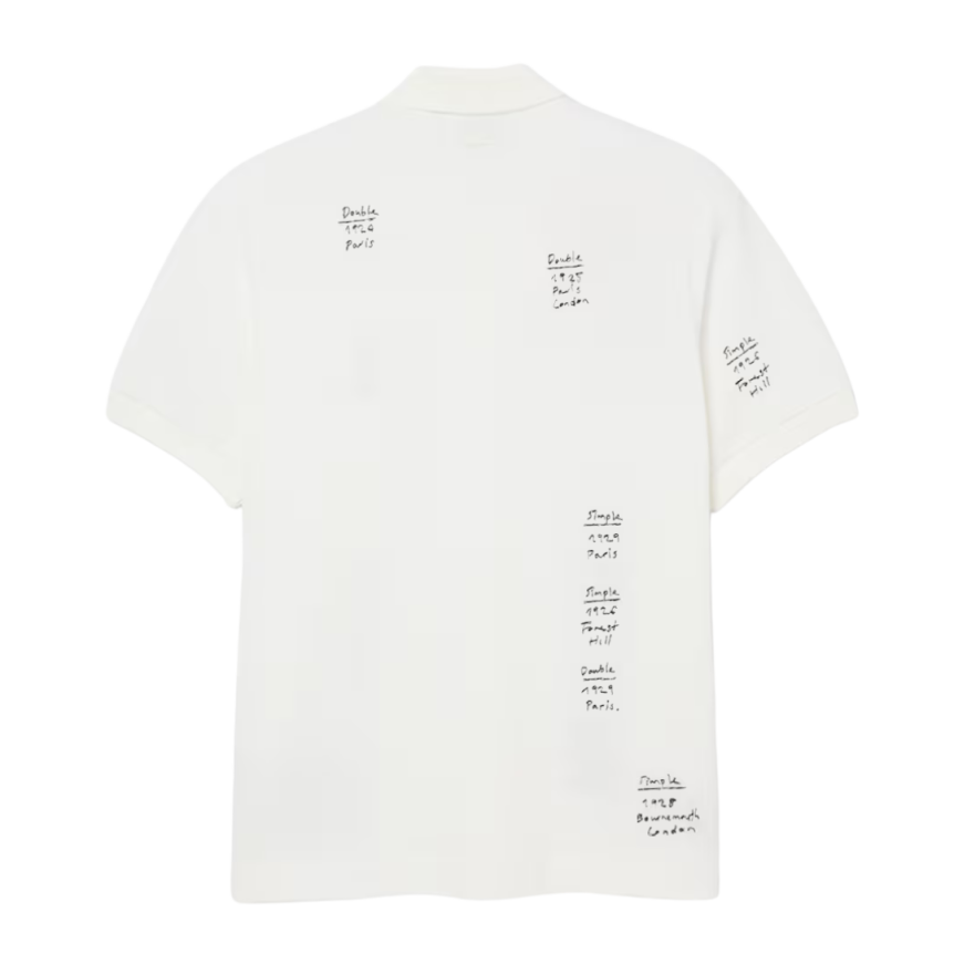 Polo loose fit LACOSTE Défilé coton piqué blanc motif graphique