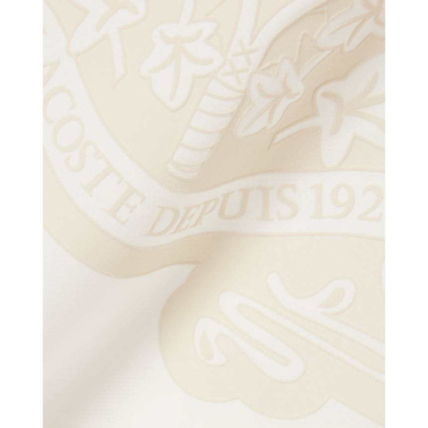 T-shirt LACOSTE Défilé col rond coton écru imprimé blason