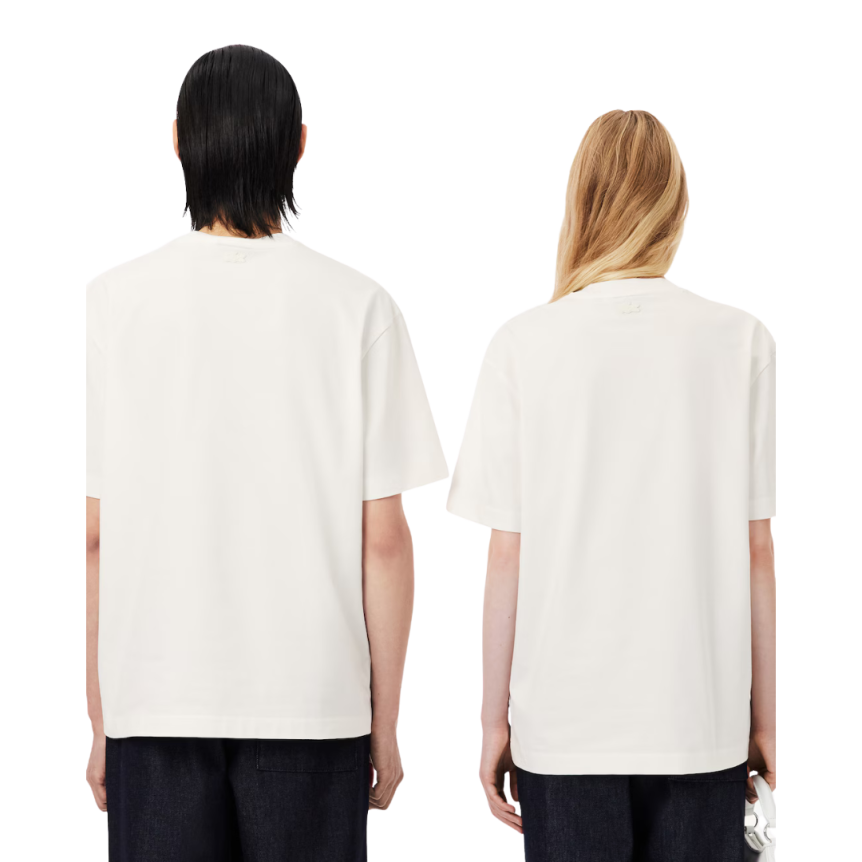 T-shirt LACOSTE Défilé col rond coton écru imprimé blason