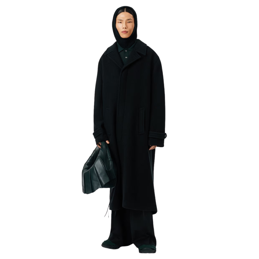 Cagoule LACOSTE Défilé laine feutrée côtelée vert foncé