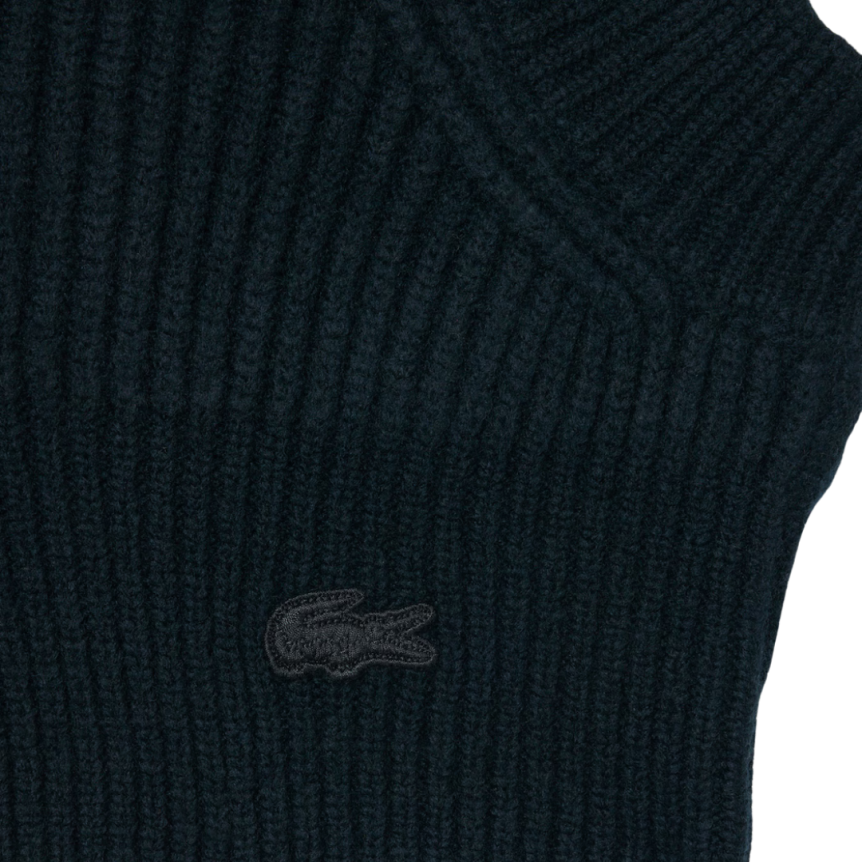 Cagoule LACOSTE Défilé laine feutrée côtelée vert foncé