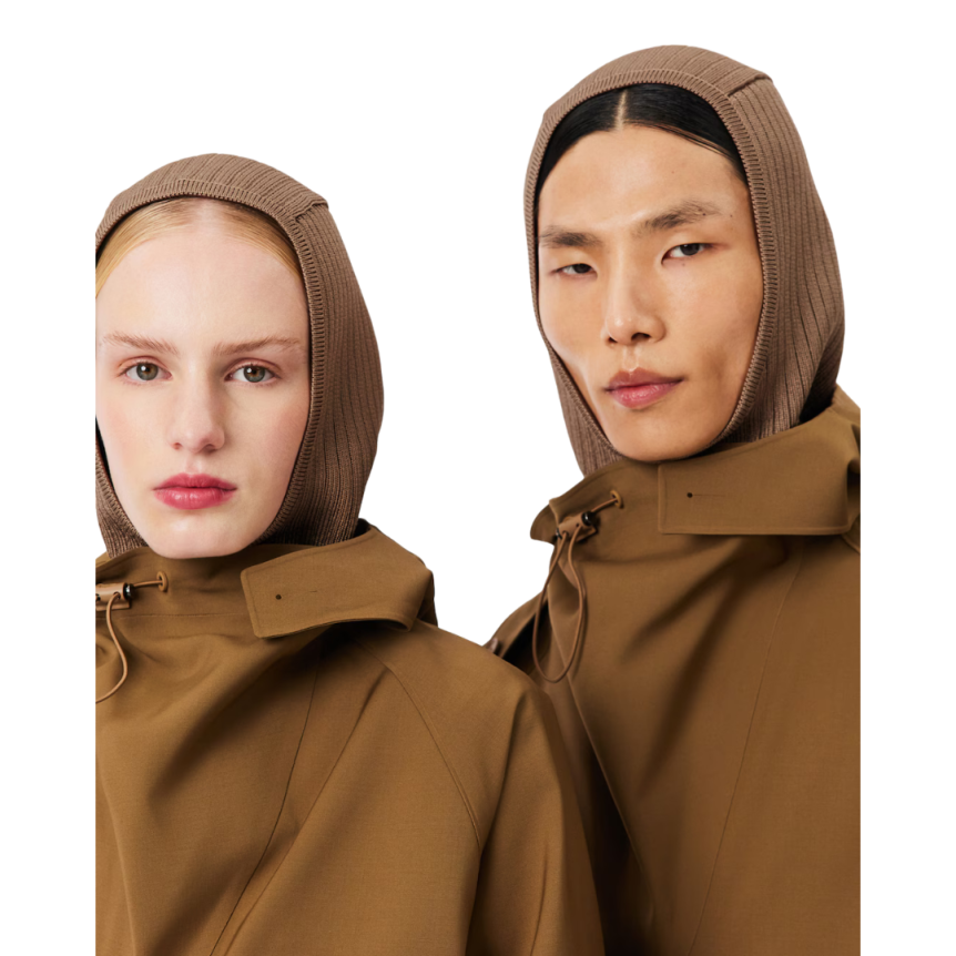 Cagoule LACOSTE Défilé viscose mélangé maille côtelée camel