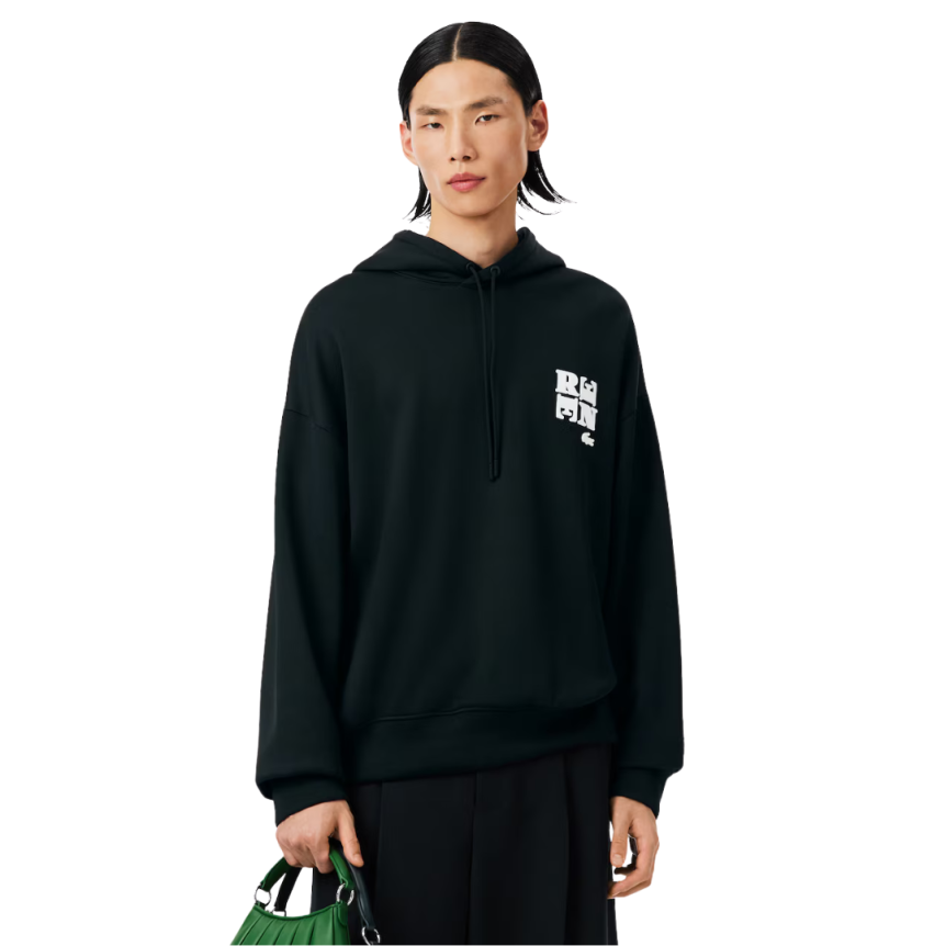 Sweatshirt à capuche LACOSTE coton jersey satiné vert foncé logo Défilé René crocodile