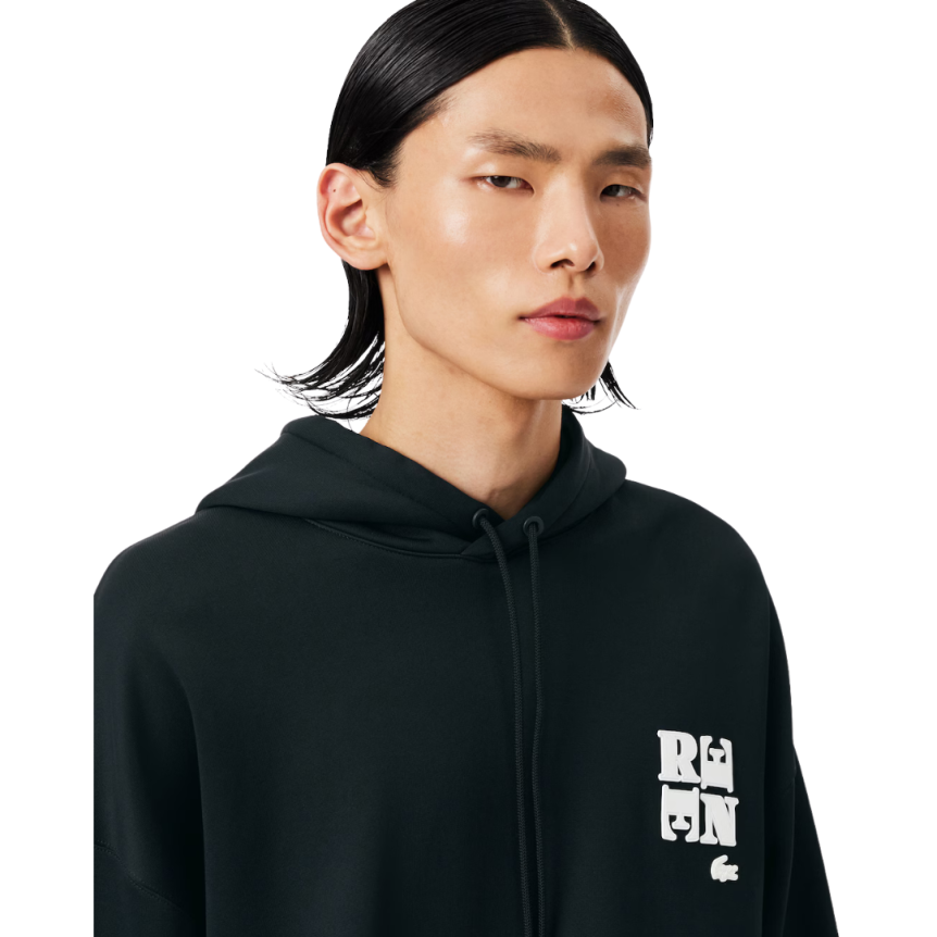 Sweatshirt à capuche LACOSTE coton jersey satiné vert foncé logo Défilé René crocodile