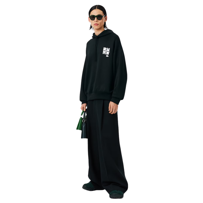 Sweatshirt à capuche LACOSTE coton jersey satiné vert foncé logo Défilé René crocodile