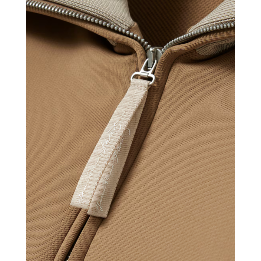 Sweatshirt col montant zippé LACOSTE coton jersey satiné camel Défilé René crocodile