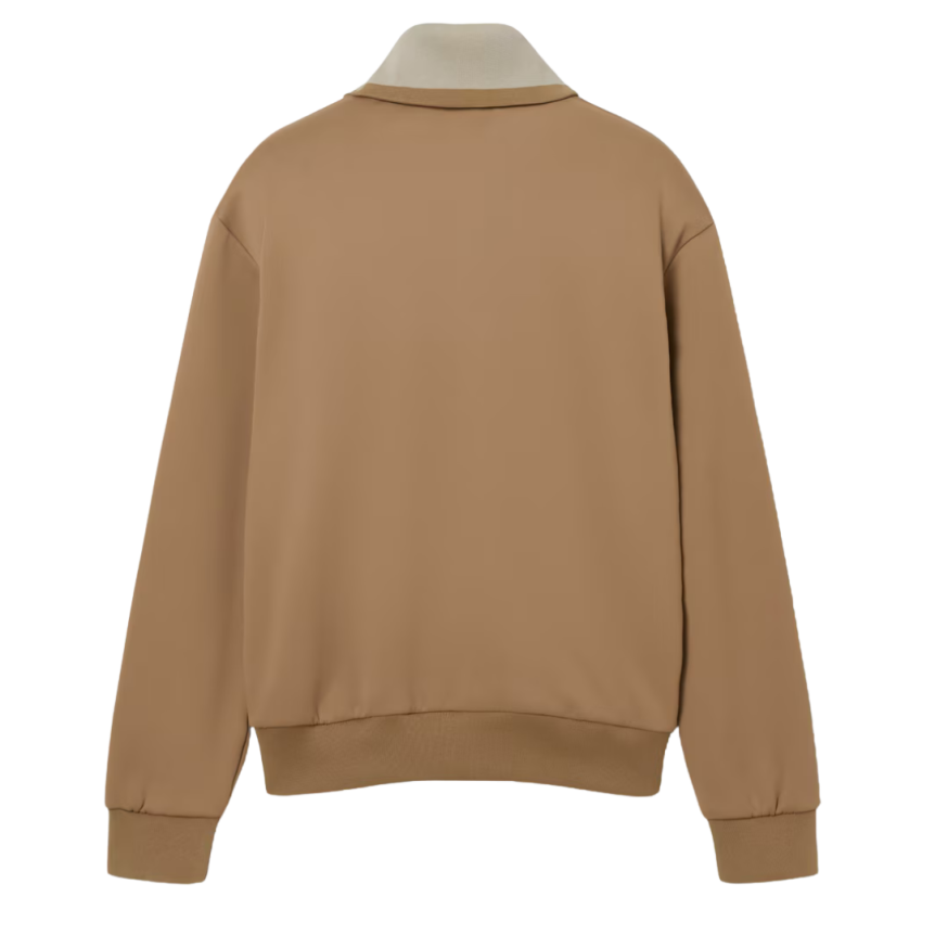 Sweatshirt col montant zippé LACOSTE coton jersey satiné camel Défilé René crocodile