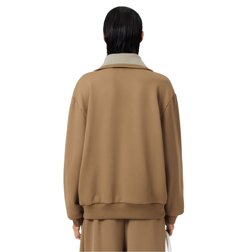 Sweatshirt col montant zippé LACOSTE coton jersey satiné camel Défilé René crocodile