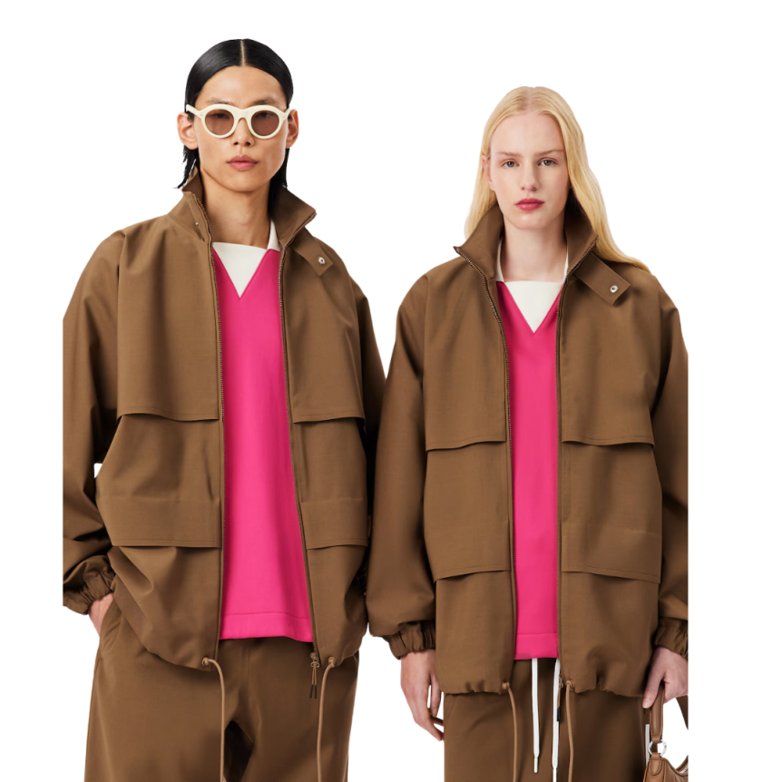 Veste coupe vent LACOSTE nylon laine technique marron clair Défilé