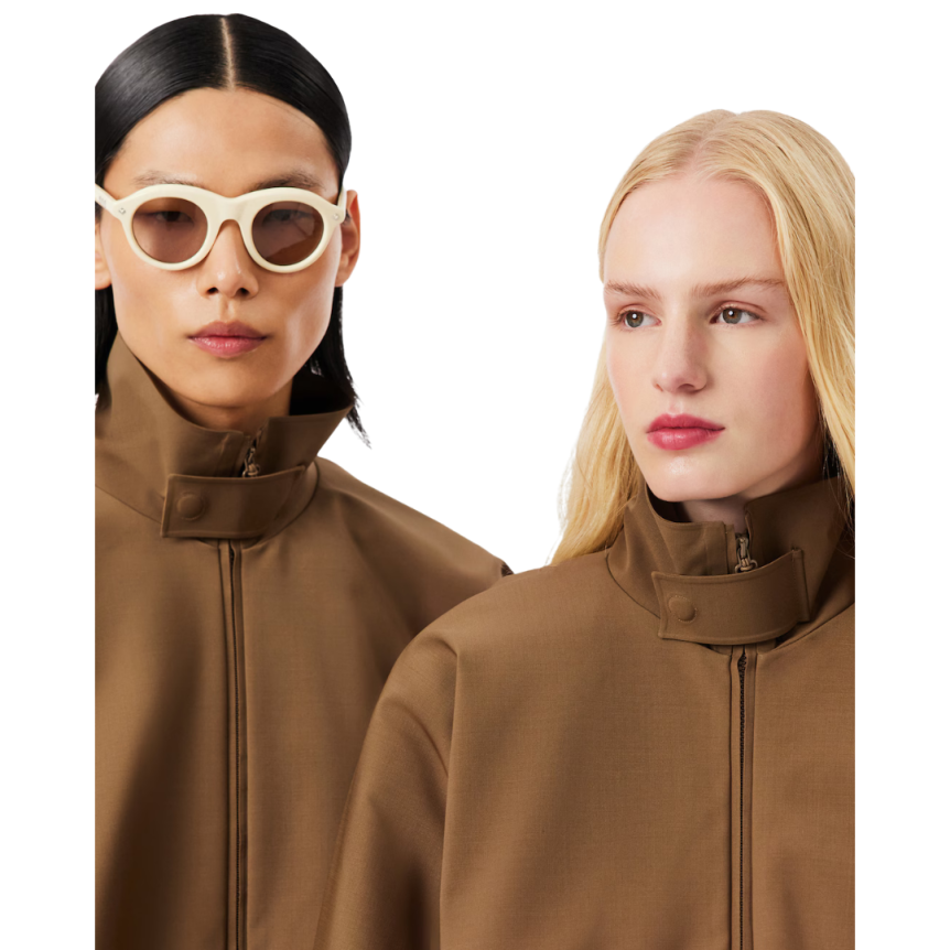 Veste coupe vent LACOSTE nylon laine technique marron clair Défilé