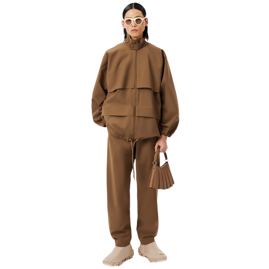 Veste coupe vent LACOSTE nylon laine technique marron clair Défilé