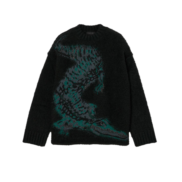 Pull col rond LACOSTE laine acrylique alpaga vert foncé crocodile intarsia vert Défilé
