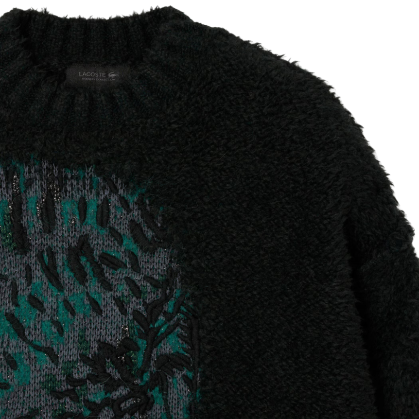 Pull col rond LACOSTE laine acrylique alpaga vert foncé crocodile intarsia vert Défilé