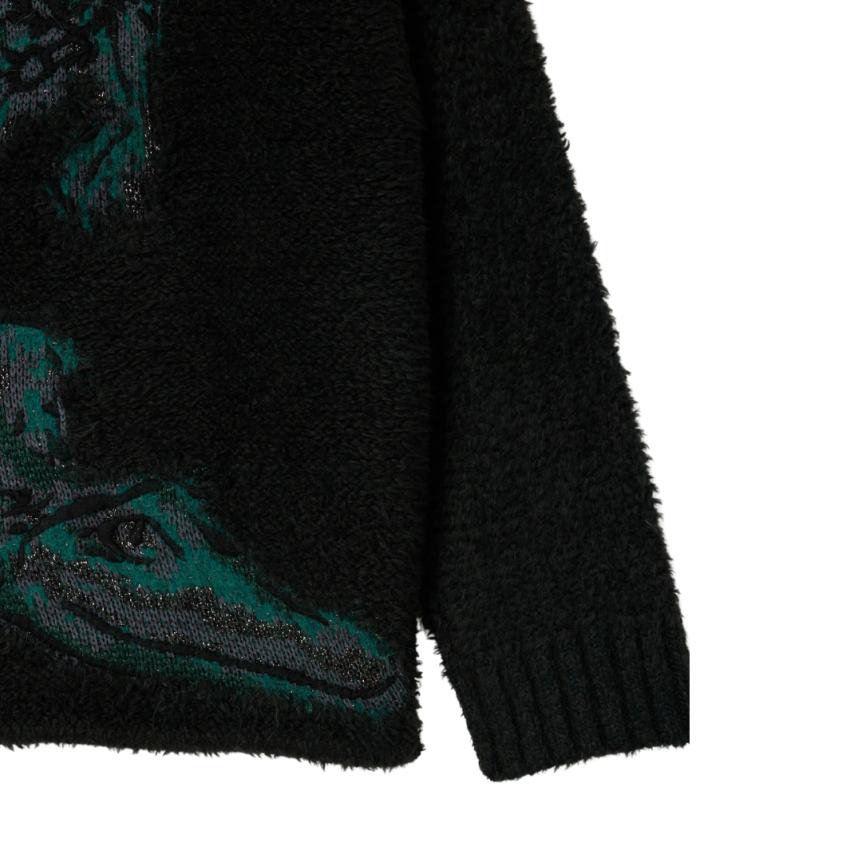 Pull col rond LACOSTE laine acrylique alpaga vert foncé crocodile intarsia vert Défilé