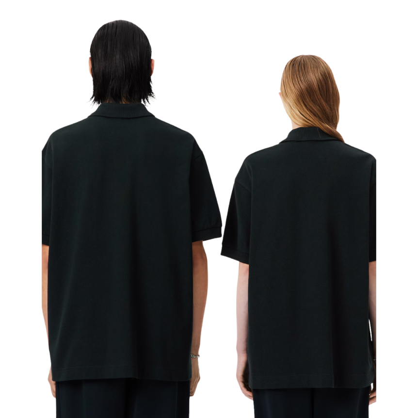 Polo manche courte LACOSTE Défilé loose fit coton piqué vert foncé broderie blason