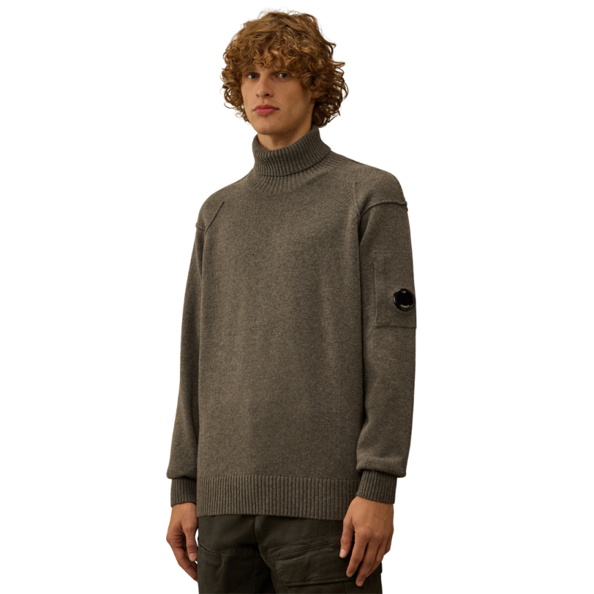 Pull col roulé CP COMPANY laine recyclé gris anthracite lentille manche