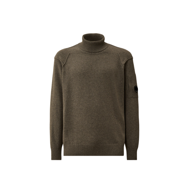 Pull col roulé CP COMPANY laine recyclé gris anthracite lentille manche