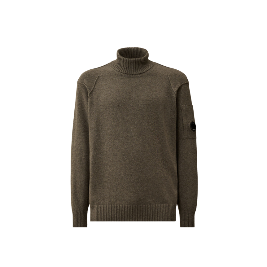 Pull col roulé CP COMPANY laine recyclé gris anthracite lentille manche