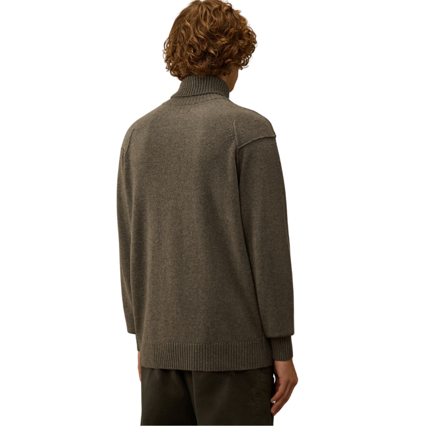 Pull col roulé CP COMPANY laine recyclé gris anthracite lentille manche