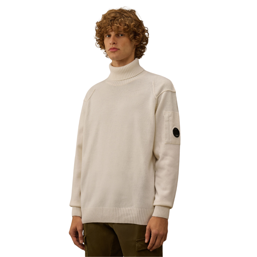 CP COMPANY Pull col roulé laine recyclé écru lentille manche
