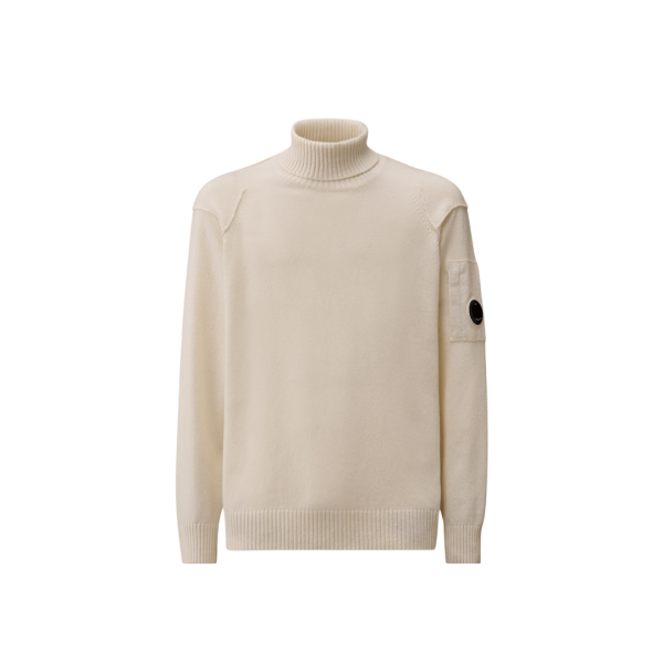 CP COMPANY Pull col roulé laine recyclé écru lentille manche