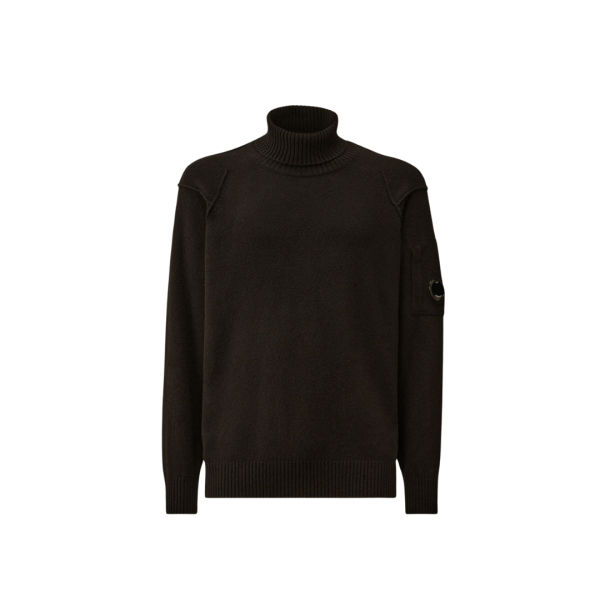 Pull col roulé CP COMPANY laine recyclé noir lentille manche