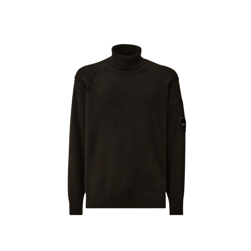 Pull col roulé CP COMPANY laine recyclé noir lentille manche