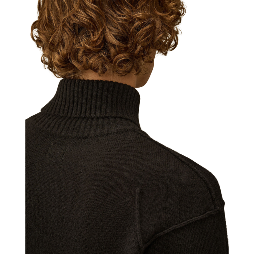 Pull col roulé CP COMPANY laine recyclé noir lentille manche